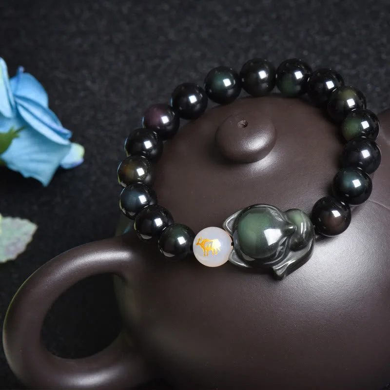 Women's Bangle Bracelets with Engravings-Buddha Stones Natural Rainbow Obsidian Gold Sheen Obsidian Silver Sheen Obsidian Fox Healing Bracelet Women's Bangle Bracelets with Engravings-Buddha Stones Natural Rainbow Obsidian Gold Sheen Obsidian Silver Sheen Obsidian Fox Healing Bracelet