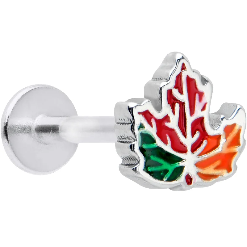 Women's Earrings – Elegant Designs for Every Personality--16 Gauge 5/16 Autumn Tricolor Red Maple Leaf Labret Monroe Tragus