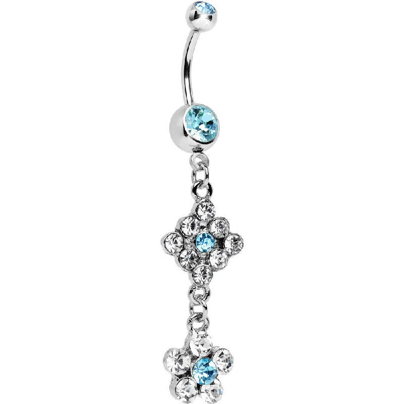 Stunning Belly Rings with Colorful Stones -Fancy Blue Cubic Zirconia Flower Dangle Belly Ring Stunning Belly Rings with Colorful Stones -Fancy Blue Cubic Zirconia Flower Dangle Belly Ring