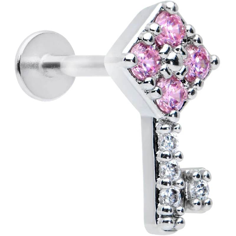 Lip Rings for Bold and Fun Fashion16 Gauge 5/16 Clear Pink Gem Angular Key Labret Monroe Tragus