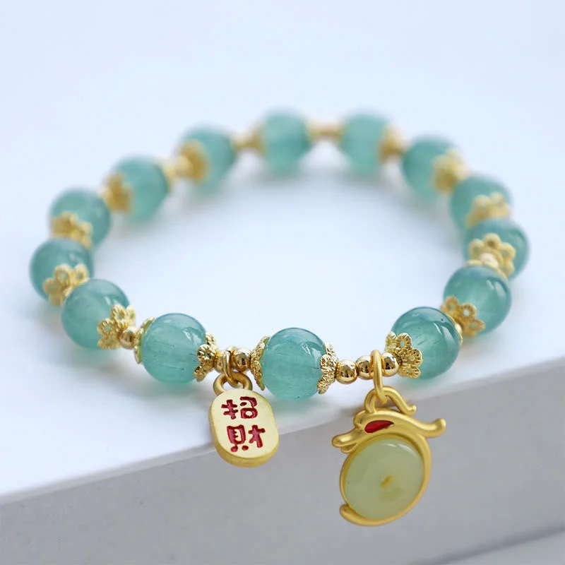 Women's Cuff Bangles with Gemstones-Buddha Stones Year of the Dragon Red Agate Green Aventurine Peace Buckle Fu Character Lucky Fortune Bracelet