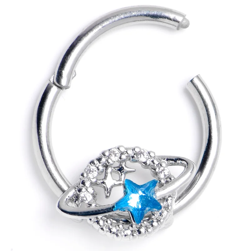 Women's Earrings – Elegant Designs for Every Personality--16 Gauge 3/8 Clear Blue Gem Starry Skies Hinged Segment Ring Women's Earrings – Elegant Designs for Every Personality--16 Gauge 3/8 Clear Blue Gem Starry Skies Hinged Segment Ring