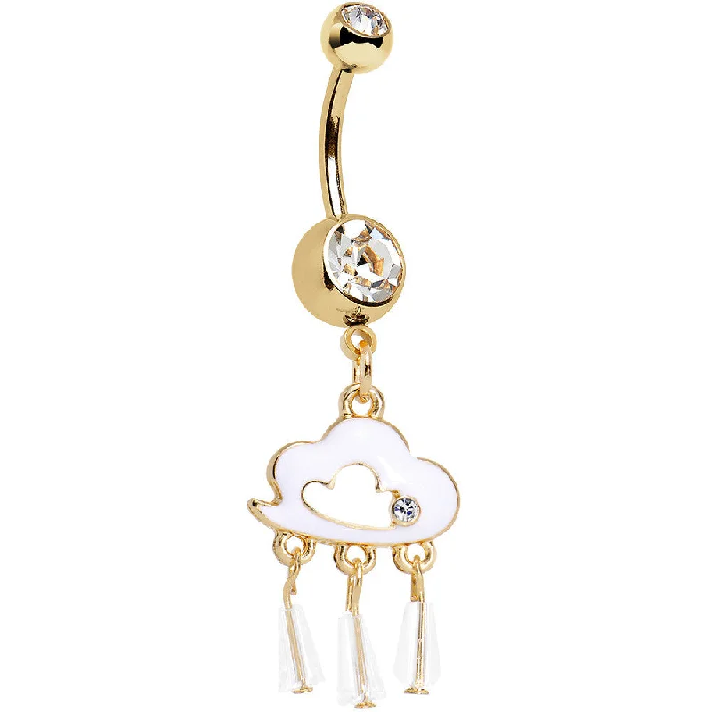 Stunning Belly Rings for Bold Statements -Clear Gem Gold Anodized Drops of White Rain Cloud Dangle Belly Ring Stunning Belly Rings for Bold Statements -Clear Gem Gold Anodized Drops of White Rain Cloud Dangle Belly Ring