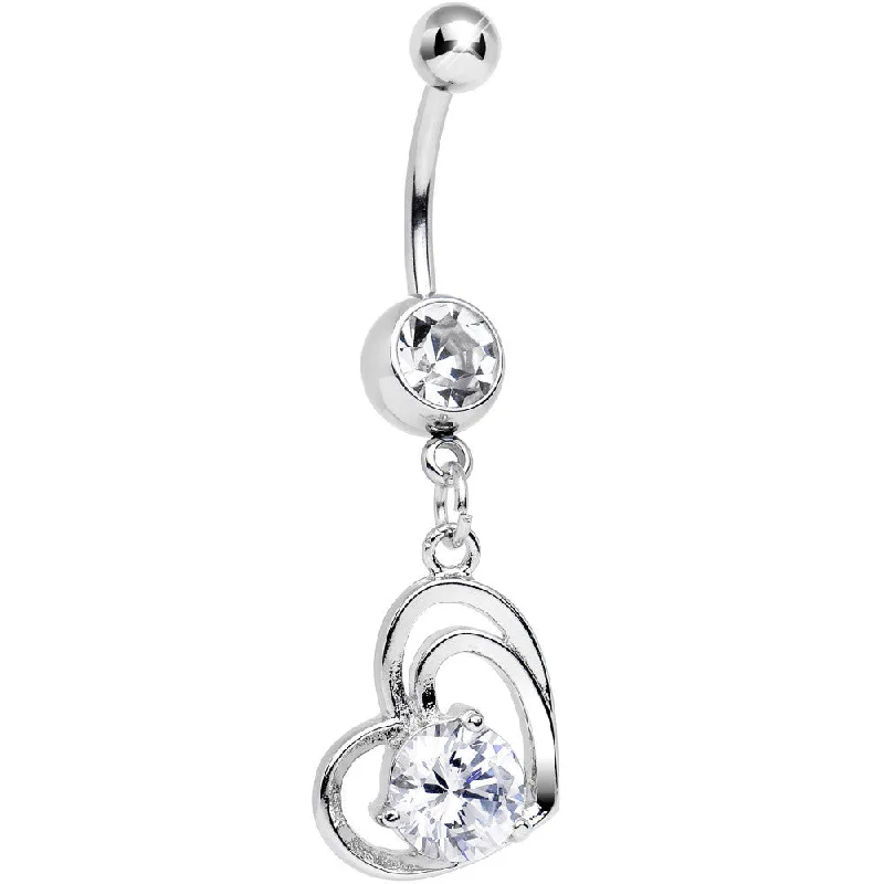 Trendy Belly Rings for Bold Looks -Clear Cubic Zirconia Smitten By Love Twin Heart Dangle Belly Ring Trendy Belly Rings for Bold Looks -Clear Cubic Zirconia Smitten By Love Twin Heart Dangle Belly Ring