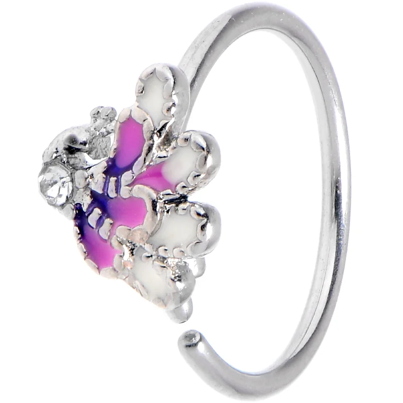 Nose Rings for Timeless Fashion -20 Gauge 5/16 Clear Gem Peacock Purple Nose Hoop