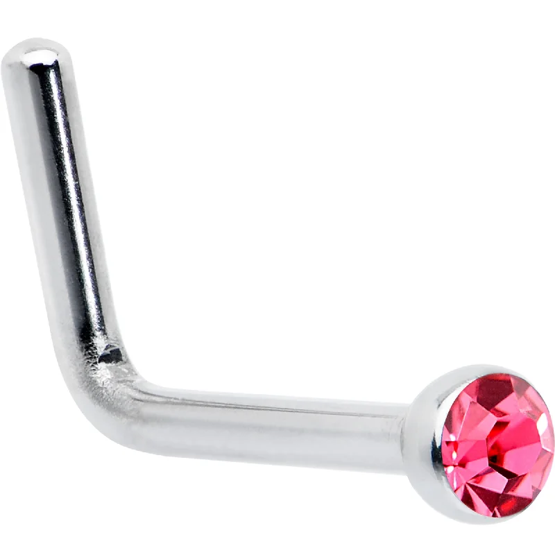Simple Yet Elegant Nose Rings -20 Gauge Stainless Steel Pink Gem Micro Nose Ring L-Shaped Simple Yet Elegant Nose Rings -20 Gauge Stainless Steel Pink Gem Micro Nose Ring L-Shaped