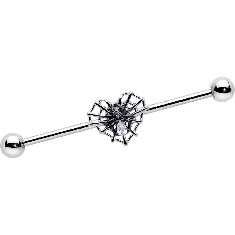 Women's Earrings – Elegant Designs for Every Personality--14 Gauge Clear CZ Gem Heart of Spider Industrial Barbell 38mm Women's Earrings – Elegant Designs for Every Personality--14 Gauge Clear CZ Gem Heart of Spider Industrial Barbell 38mm