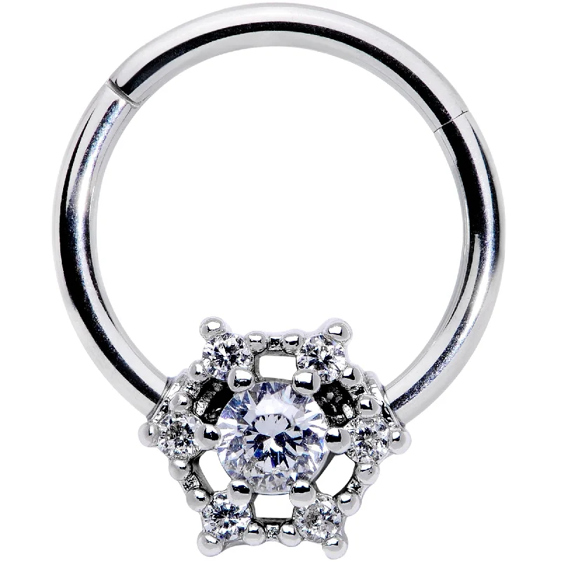 Trendy Lip Rings with Elegant Touches16 Gauge 3/8 Clear Gem Web of Glamour Hinged Segment Ring