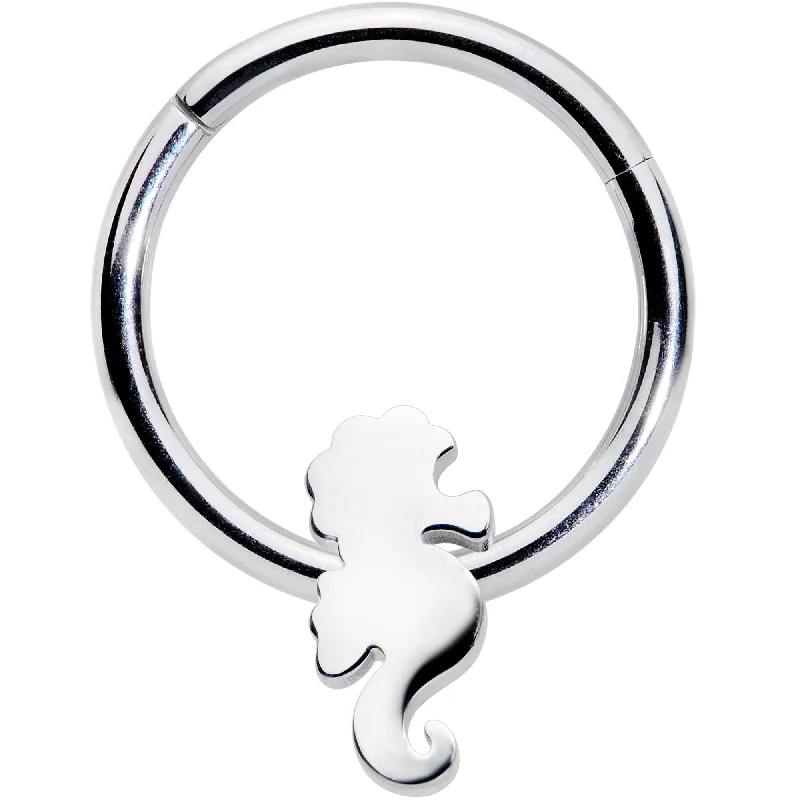 Customizable Nose Rings -16 Gauge 3/8 Steel Nautical Seahorse Hinged Segment Ring
