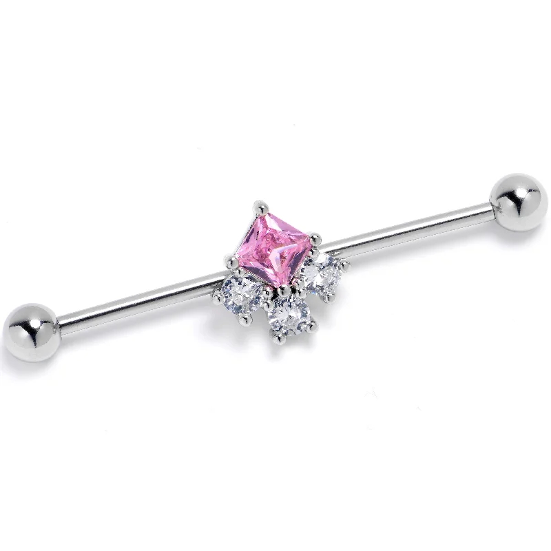Women's Earrings – Elegant Designs for Every Personality--14 Gauge Pink CZ Gem Rhombus Riot Industrial Barbell 38mm