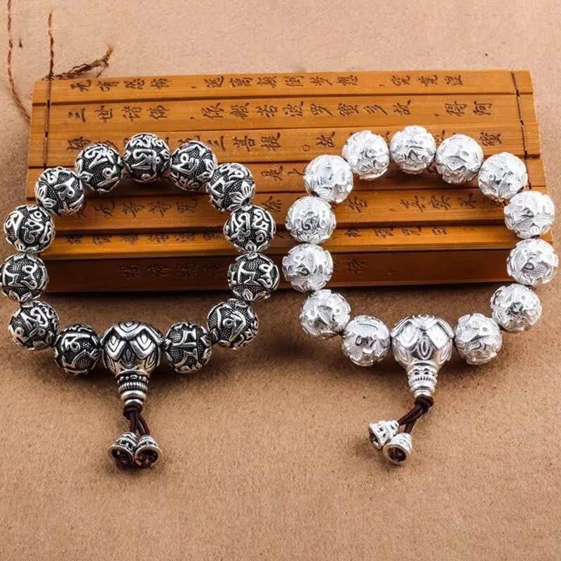 Stylish Black Bracelets for Men-Buddha Stones Tibetan Om Mani Padme Hum Carved Alloy Beads Amulet Bracelet Stylish Black Bracelets for Men-Buddha Stones Tibetan Om Mani Padme Hum Carved Alloy Beads Amulet Bracelet