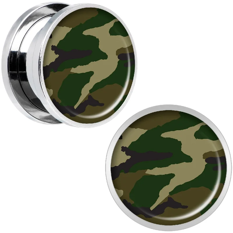 Women's Earrings – Elegant Designs for Every Personality--Woodland Camo Print Steel Screw Fit Plug Set 5/8 Women's Earrings – Elegant Designs for Every Personality--Woodland Camo Print Steel Screw Fit Plug Set 5/8