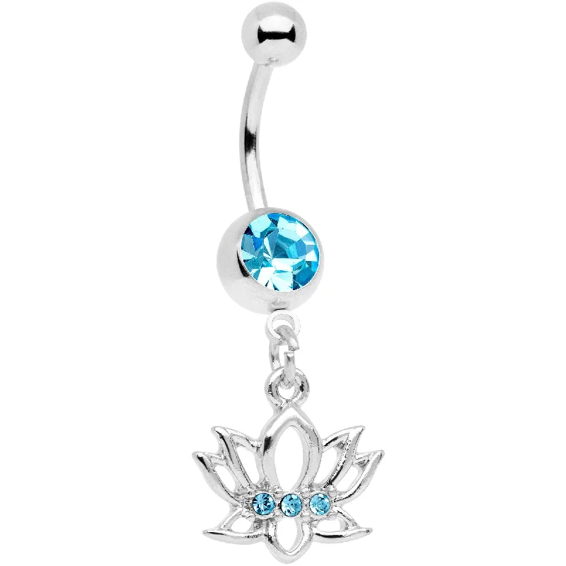 Belly Rings with Colorful Stones for Bold Fashion -Aqua Gem Live Love Lotus Flower Dangle Belly Ring Belly Rings with Colorful Stones for Bold Fashion -Aqua Gem Live Love Lotus Flower Dangle Belly Ring