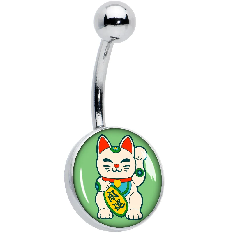 Comfortable Belly Rings for All-Day Comfort -Waving Cat Belly Ring