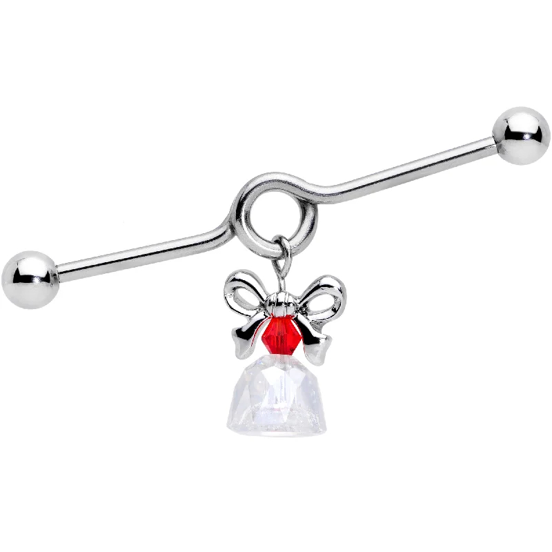 Women's Earrings – Elegant Designs for Every Personality--14 Gauge Clear Red Gem Bell Christmas Dangle Project Barbell 38mm