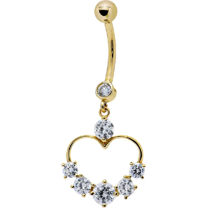 Belly Rings with Silver and Gold Detailing -16 Gauge Solid 14kt Yellow Gold Cubic Zirconia Classy Heart Belly Ring Belly Rings with Silver and Gold Detailing -16 Gauge Solid 14kt Yellow Gold Cubic Zirconia Classy Heart Belly Ring