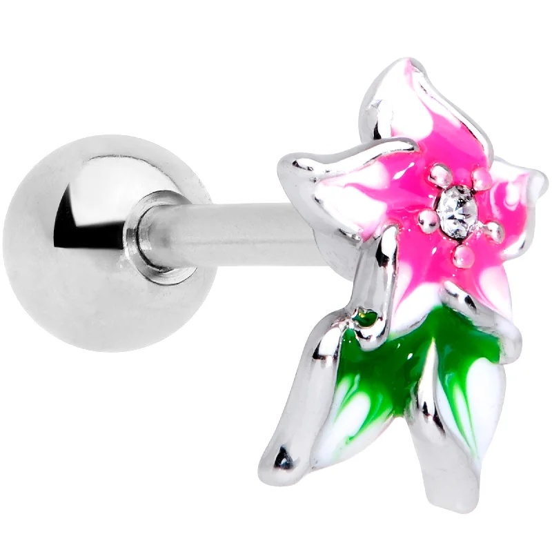 Women's Earrings – Elegant Designs for Every Personality--16 Gauge 1/4 Clear Gem Tropical Flower Cartilage Tragus Earring