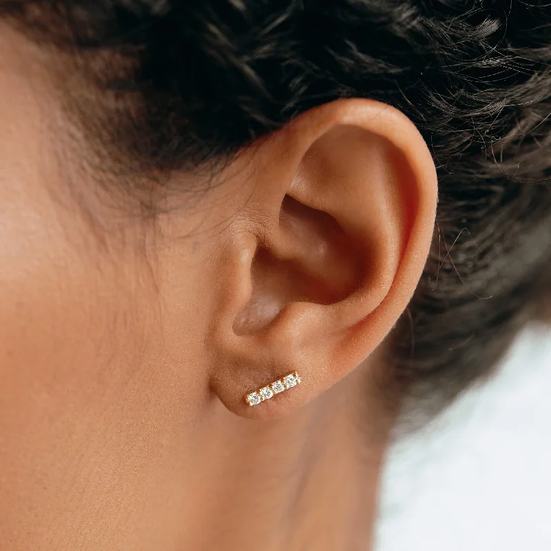 Women's Earrings – Elegant Designs for Every Personality--14k Yellow Gold Diamond Bar Stud Earrings - Lucia
