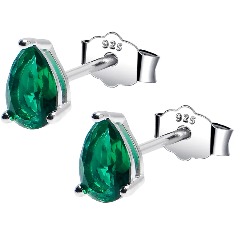 Women's Earrings – Elegant Designs for Every Personality--4mm CZ Pear 925 Sterling Silver May Birthstone Stud Earrings