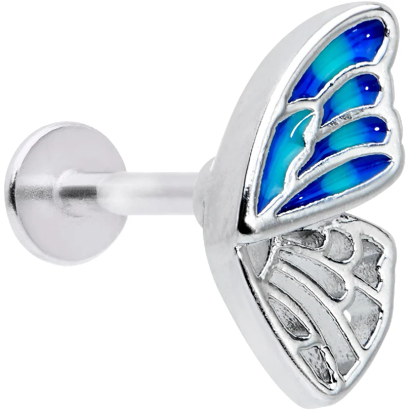 Comfortable and Stylish Lip Rings for All16 Gauge 5/16 Simple Blue Wing Butterfly Labret Monroe Tragus