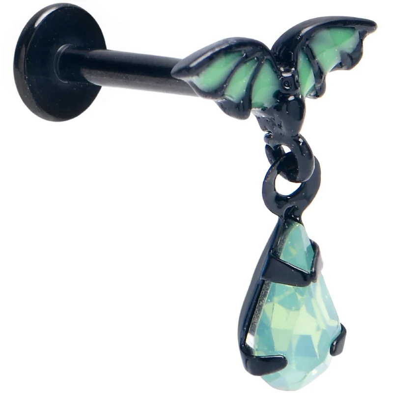 Bold Lip Rings for Modern Women16 Gauge 5/16 Green Gem Black Bat Wings Dangle Labret Monroe Tragus