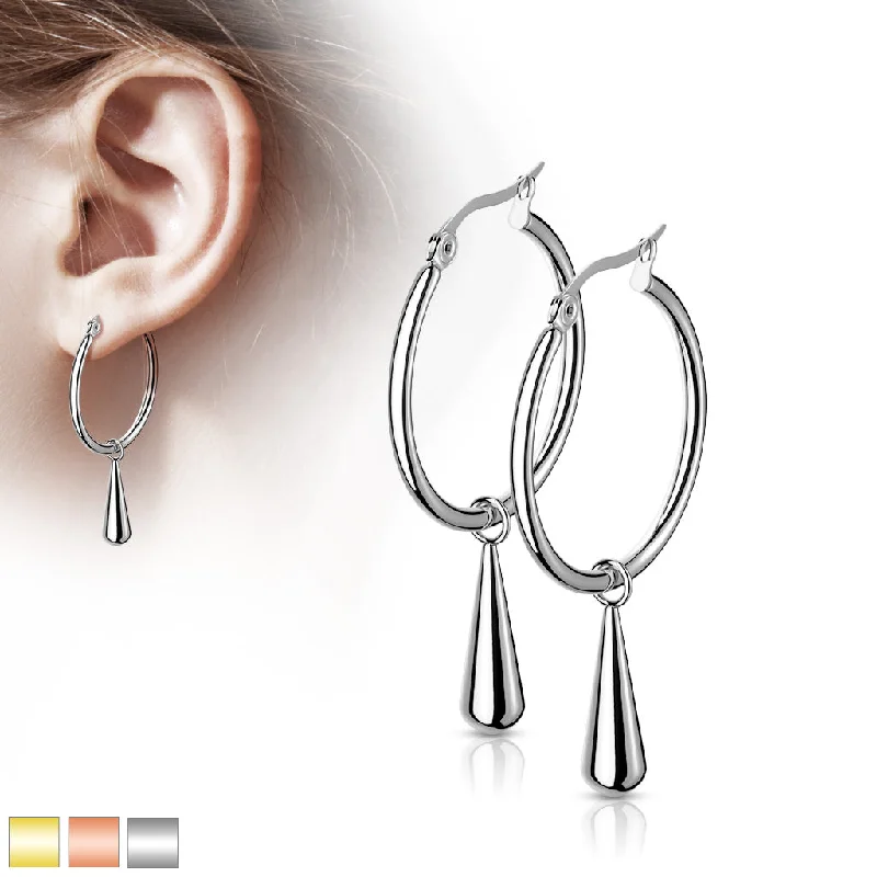 Women's Earrings – Elegant Designs for Every Personality--Stainless Steel Hoop Earrings with Teardrop Dangle