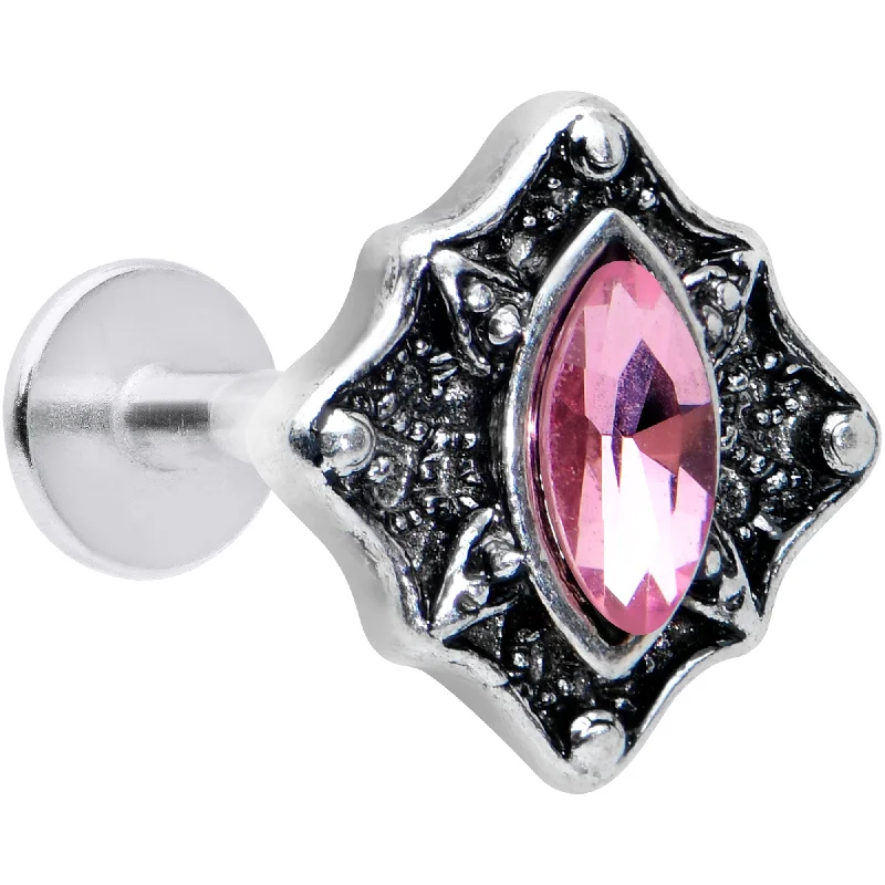 Designer Lip Rings with Glamorous Details16 Gauge 5/16 Pink Gem Rhombus Retro Labret Monroe Tragus Designer Lip Rings with Glamorous Details16 Gauge 5/16 Pink Gem Rhombus Retro Labret Monroe Tragus