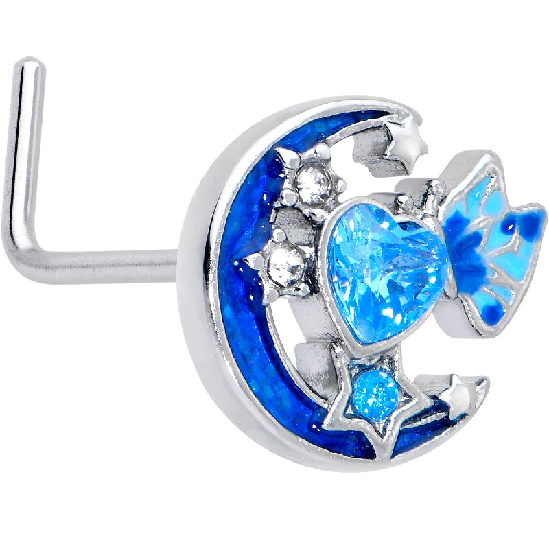 Large Nose Rings for Bold Looks -20 Gauge 7mm Blue CZ Gem Moon Butterfly Love Heart L Shape Nose Ring Large Nose Rings for Bold Looks -20 Gauge 7mm Blue CZ Gem Moon Butterfly Love Heart L Shape Nose Ring