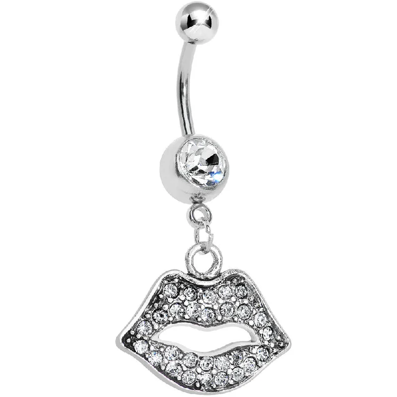 Comfortable Belly Rings for Simple Looks -Crystalline Gem Kiss Lips Dangle Belly Ring Comfortable Belly Rings for Simple Looks -Crystalline Gem Kiss Lips Dangle Belly Ring