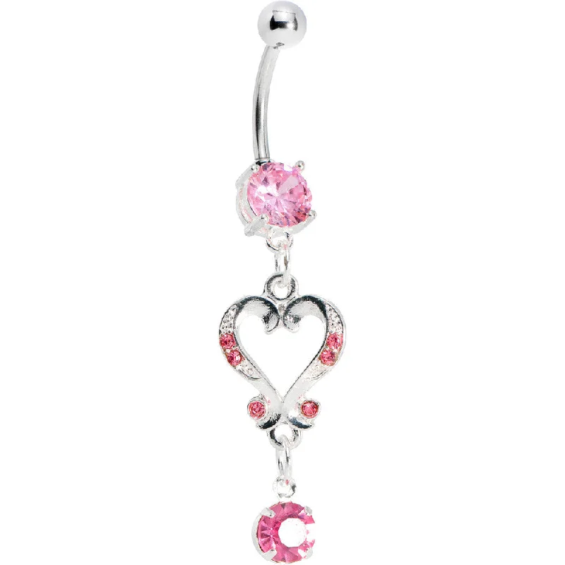 Stylish Belly Rings with Creative Detailing -Rosy Pink Gem Victorian Heart Dangle Belly Ring Stylish Belly Rings with Creative Detailing -Rosy Pink Gem Victorian Heart Dangle Belly Ring