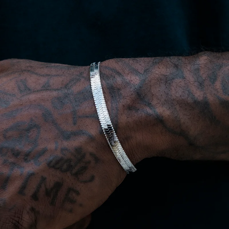 Beaded Bracelets with Silver Details for Men-Herringbone Bracelet in White Gold- 6mm Beaded Bracelets with Silver Details for Men-Herringbone Bracelet in White Gold- 6mm