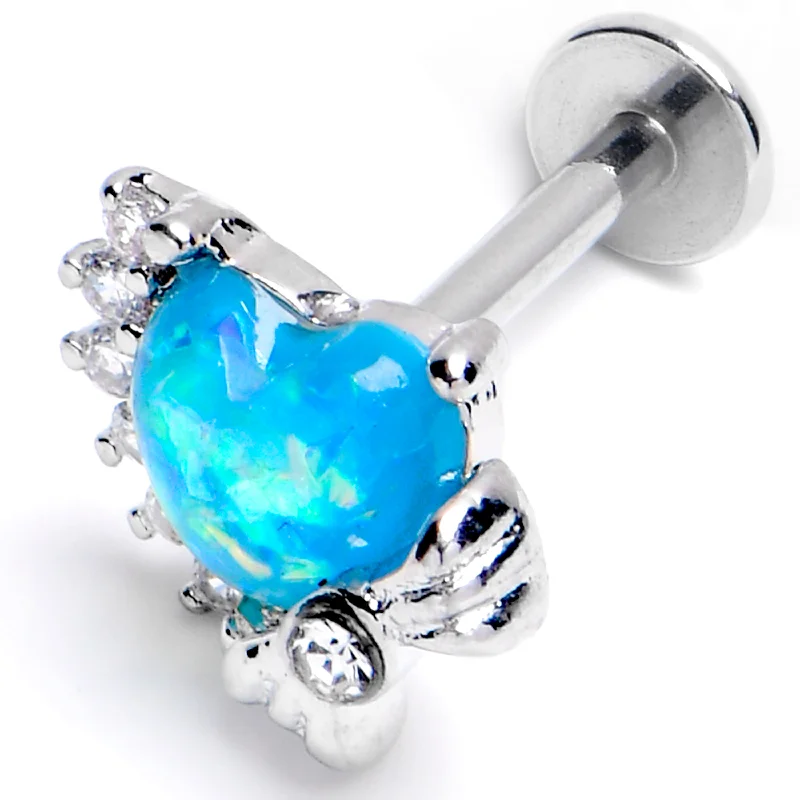 Lip Rings for Trendy Looks16 Gauge 5/16 Blue Faux Opal Sunny Heart Labret Monroe Tragus