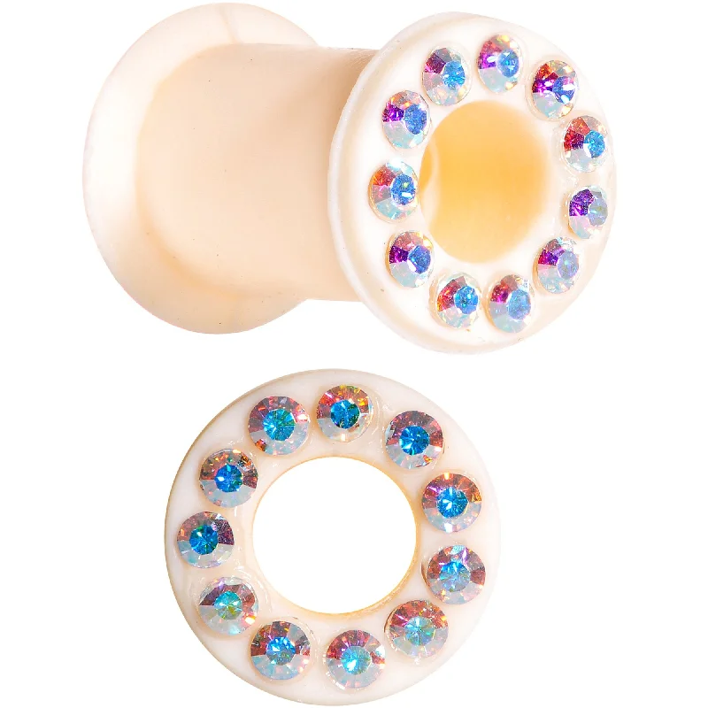 Women's Earrings – Elegant Designs for Every Personality--2 Gauge Aurora Gem Flexible Peach Silicone Double Flare Tunnel Plug Set