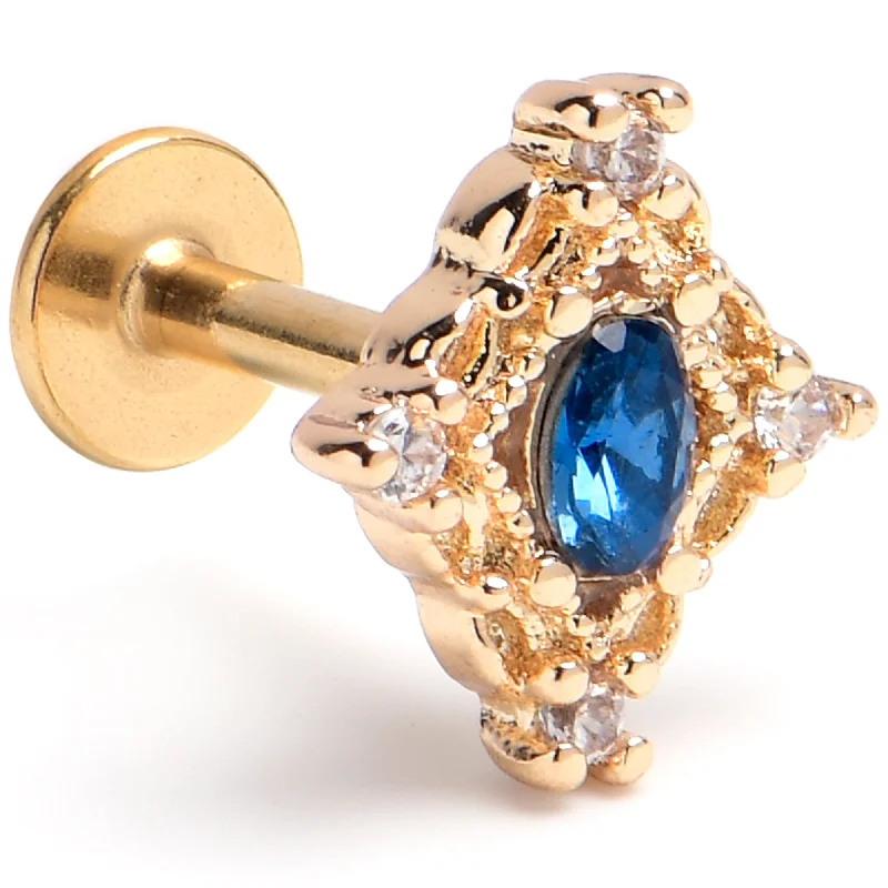 Lip Rings with Personalized Touch16 Gauge 1/4 Blue Gem Gold Tone Rich Rhombus Labret Lip Rings with Personalized Touch16 Gauge 1/4 Blue Gem Gold Tone Rich Rhombus Labret