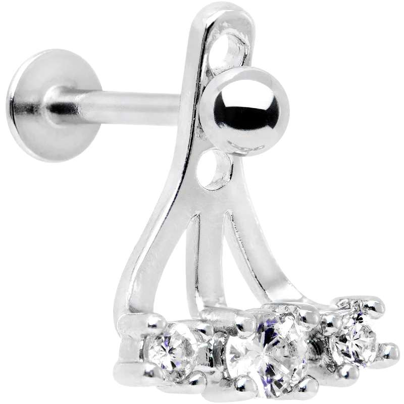 Women's Earrings – Elegant Designs for Every Personality--Clear Gem Triplet Fan Dangle Cartilage Tragus Helix Piercing