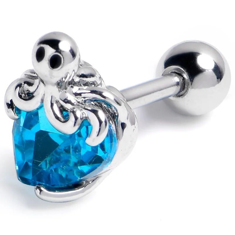 Women's Earrings – Elegant Designs for Every Personality--16 Gauge 1/4 Blue Gem Octopus Heart Cartilage Tragus Earring