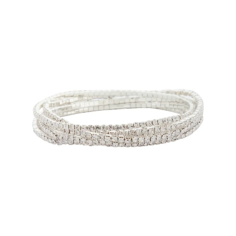 Women's Braided Bangles-Silver Fine Cup Chain Stretch Bracelet Pack