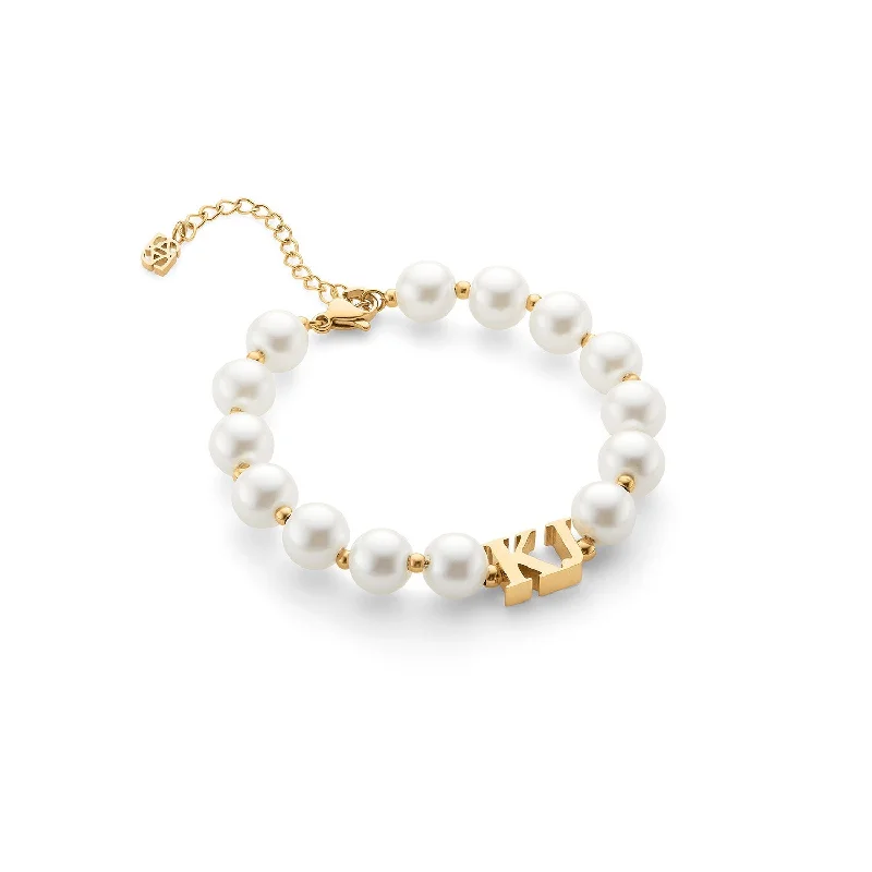 Boho Bangles for Women-Lunar Pearl Initial Bracelet (Gold)