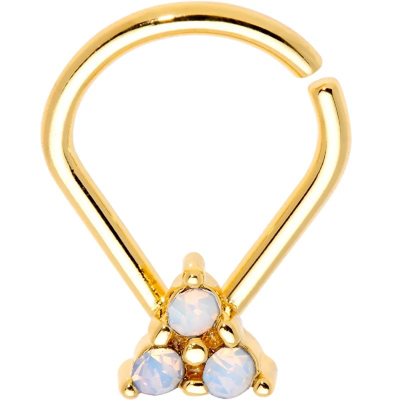 Statement Nose Rings with Elegant Accents -16 Gauge White Faux Opal Gold Tone Cluster Trio Ellipse Seamless Ring