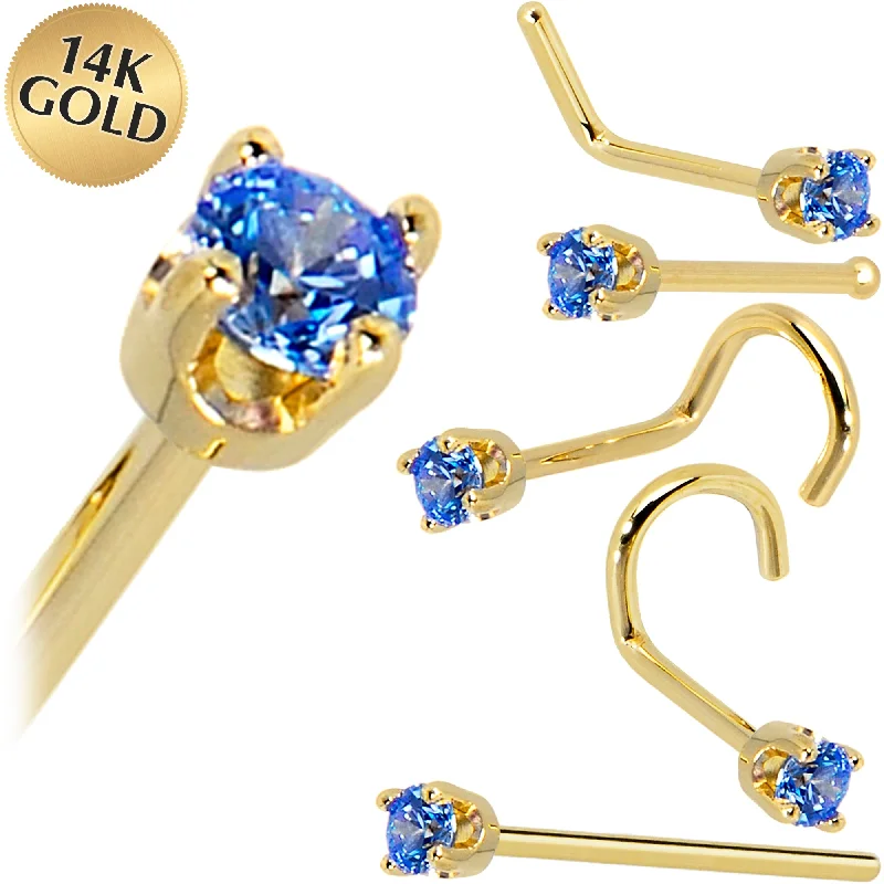 Comfortable Nose Rings with High-End Appeal -Solid 14KT Yellow Gold 2mm Arctic Blue Cubic Zirconia Nose Ring Comfortable Nose Rings with High-End Appeal -Solid 14KT Yellow Gold 2mm Arctic Blue Cubic Zirconia Nose Ring