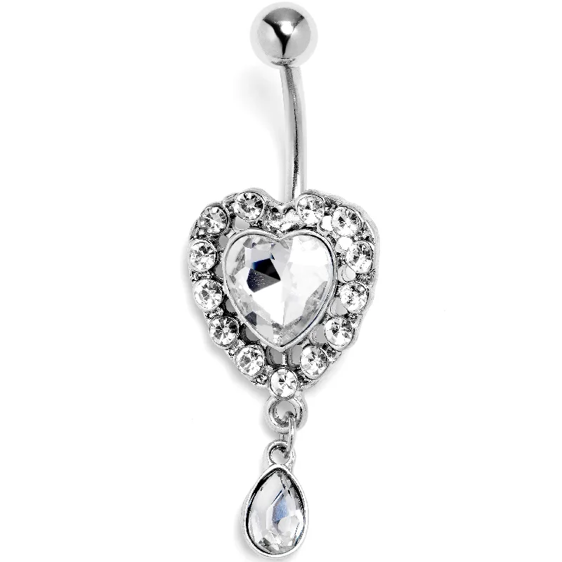 Unique Belly Rings for Bold Fashion Choices -Clear Gem Double Heart Drama Dangle Belly Ring Unique Belly Rings for Bold Fashion Choices -Clear Gem Double Heart Drama Dangle Belly Ring