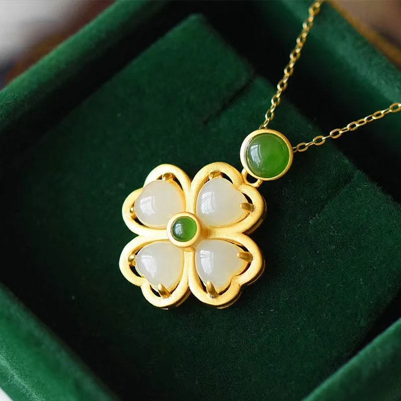 Shop Classic Women's Necklaces & Pendants with a Modern Twist-Buddha Stones 925 Sterling Silver Lucky Four Leaf Clover Jade Prosperity Necklace Chain Pendant Shop Classic Women's Necklaces & Pendants with a Modern Twist-Buddha Stones 925 Sterling Silver Lucky Four Leaf Clover Jade Prosperity Necklace Chain Pendant