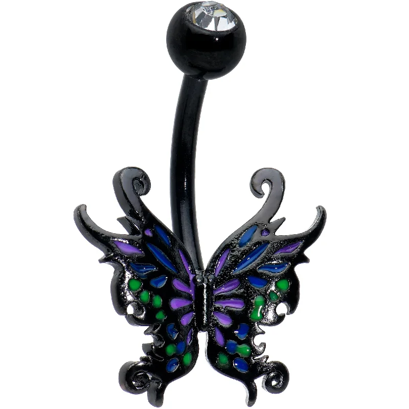 Unique Belly Rings for Creative Fashion -Black Fantasy Faerie Wings Belly Ring