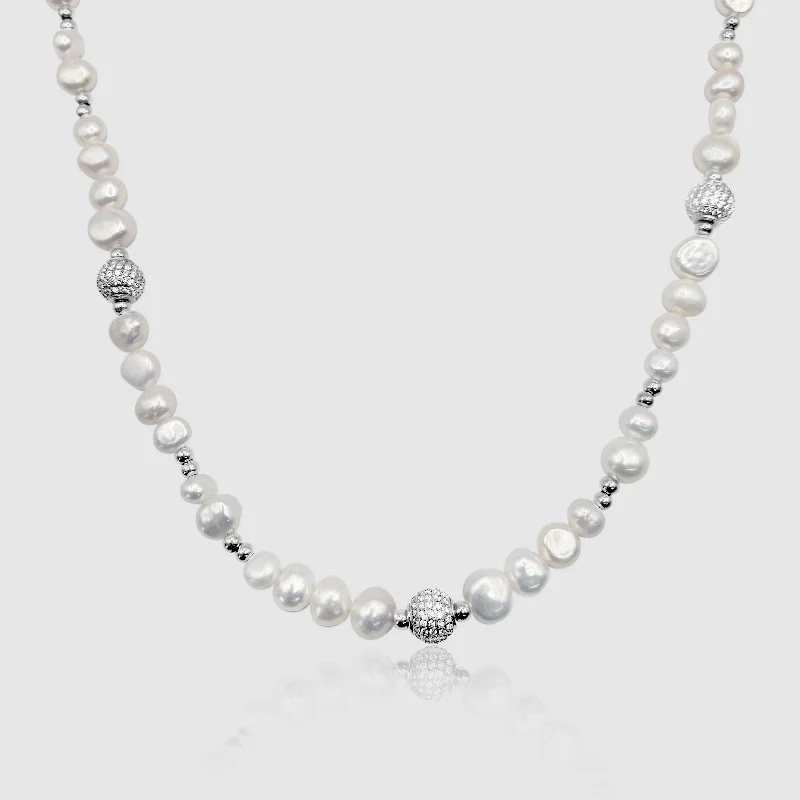Exclusive Men's Necklaces & Pendants for the Modern Gentleman-Iced Beaded Real Pearl Necklace (Silver) Exclusive Men's Necklaces & Pendants for the Modern Gentleman-Iced Beaded Real Pearl Necklace (Silver)