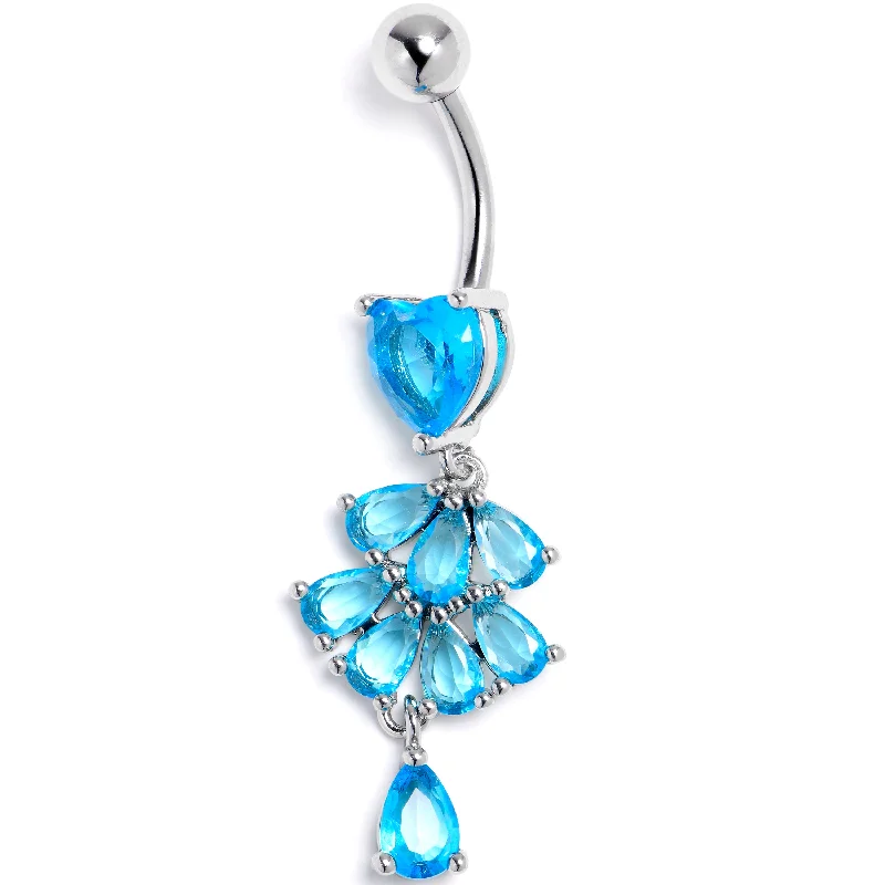 Beautiful Belly Rings for Glamorous Touch -Blue Gem Heart Style Cascade Dangle Belly Ring Beautiful Belly Rings for Glamorous Touch -Blue Gem Heart Style Cascade Dangle Belly Ring