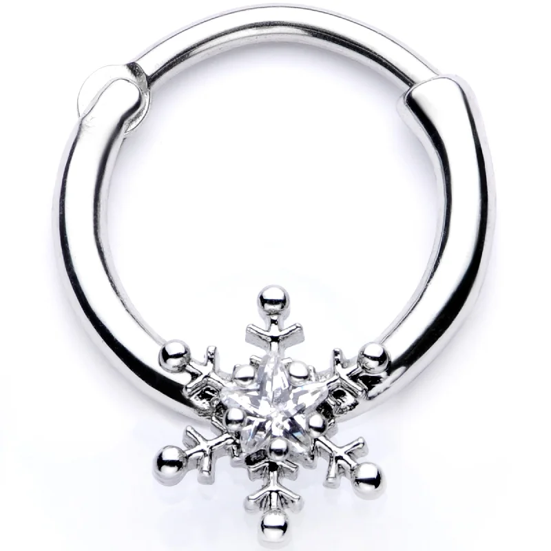Designer Nose Rings for Chic Looks -16 Gauge 3/8 Clear Gem Holiday Snowflake Septum Clicker Designer Nose Rings for Chic Looks -16 Gauge 3/8 Clear Gem Holiday Snowflake Septum Clicker