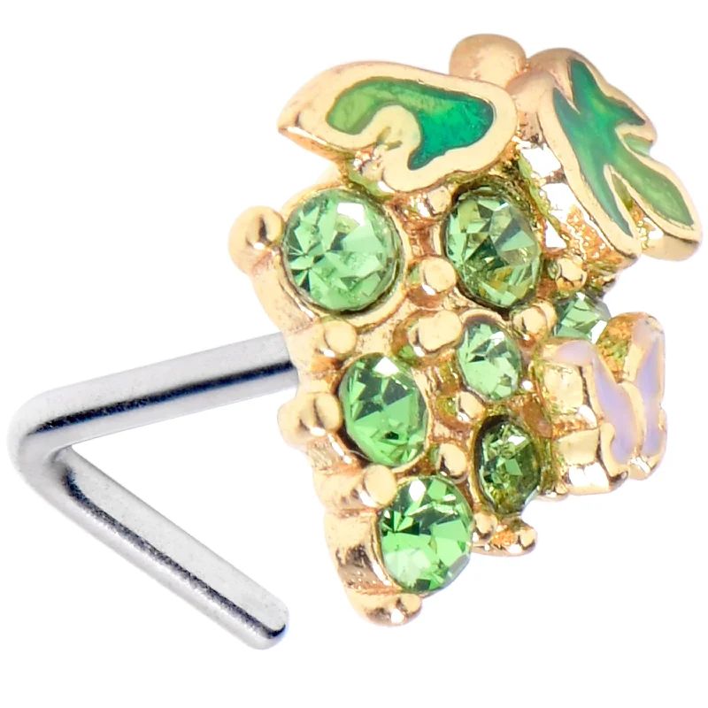 Nose Rings with Sparkling Gem Details -20 Gauge 7mm Green Gem Butterfly Grapes L Shape Nose Ring Nose Rings with Sparkling Gem Details -20 Gauge 7mm Green Gem Butterfly Grapes L Shape Nose Ring