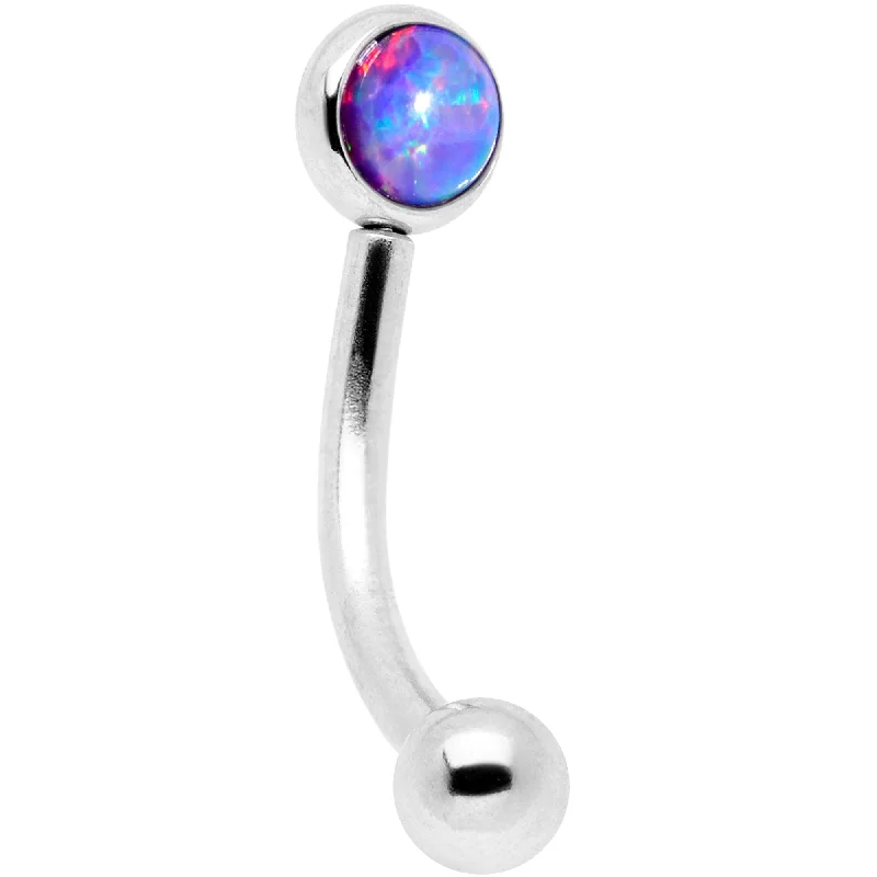 Women's Earrings – Elegant Designs for Every Personality--16 Gauge 5/16 Purple Synthetic Opal Flat Set Curved Eyebrow Rook Piercing