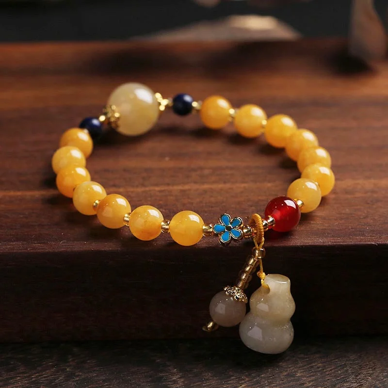 Trendy Cuff Bangles for Women-Buddha Stones Natural Golden Silk Jade Gourd Charm Wealth Luck Bracelet Trendy Cuff Bangles for Women-Buddha Stones Natural Golden Silk Jade Gourd Charm Wealth Luck Bracelet