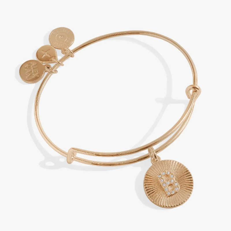 Traditional Wedding Bangles for Women-Initial B Pave Starburst Texture Bangle